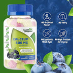 Health Supplied Calcium 500mg with Vitamin D3 1000 IU Gummies | Daily Dietary Supplement | Bone Strength, Growth, Teeth | for Adults, Teens, Kids | Great Tasting Natural Berry Flavor Vitamin Gummy