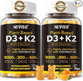 Vitamin D3 5000iu & K2( as MK7 ) 200mcg Gummies + 600mg Calcium, with Coconut Oil for High Absorption, Maximum Strength Vitamin D3 K2 Supplement - Support for Bones Muscle Teeth Immune, Vegan 2Packs