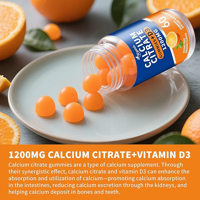 (3 Pack)Calcium Citrate 1200mg with Vitamin D3 Gummies for women & Men，Calcium Citrate Supplement for Bone & Teeth Support,High Absorption-Easy to Digest, Sugar Free,Vegan,Orange Flavor,90 Day Supply