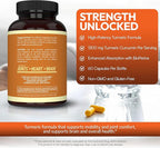 Arazo Nutrition Turmeric Curcumin with BioPerine Black Pepper Extract - 1300mg Per Serving - Joint Support Nutritional Supplements - 100% Herbal Tumeric Root Capsules