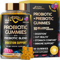 Probiotic Gummies 10B CFU with Prebiotic Fiber - Digestion & Immune Support - Debloat, Stomach & Gut Comfort - Probiotics for Women & Men - Natural Berry Flavor - Vegan & Sugar-free - 60 Gummies
