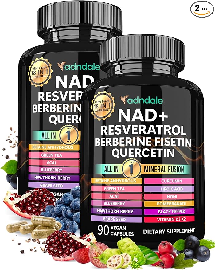 Adndale Liposomal NAD Supplement. Longevity Formula NMN Supplement Alternative. 180CT Advanced NAD+ Resveratrol