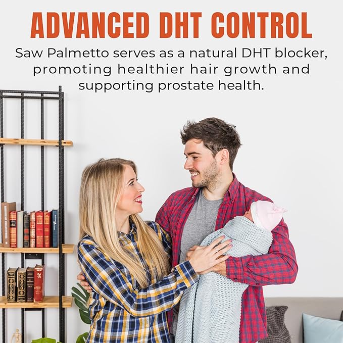 Saw Palmetto Gummies for Hair Growth & Hormone Balance – Vegan DHT Blocker for Women & Men, Supports Prostate Health, PCOS & Testosterone Wellness – Gluten-Free Herbal Supplement – 300mg Extract