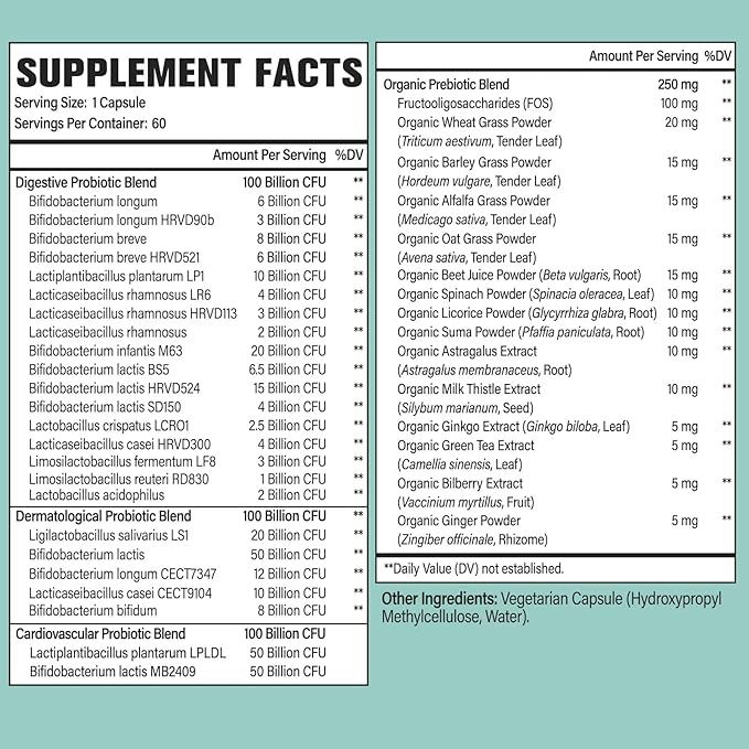 Probiotics for Women and Men, 300 Billion CFU 24 Strains Probiotics + 15 Organic Herbs Prebiotics Blend, Shelf Stable Gut Health Supplement for Digestive Immune & Whole-Body Health, 4 Month Supply