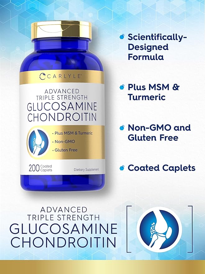 Carlyle Glucosamine Chondroitin MSM Turmeric | 200 Count | Advanced Triple Strength Supplement | Non-GMO & Gluten Free