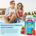 Magnesium Complex Gummies for Women Men 8 in 1, Magnesium Glycinate, Citrate, Malate, Taurate, Supports Bones, Muscle, Nerve Health, Sugar-Free, Vegan Non-GMO, Strawberry Flavor, 60 Count