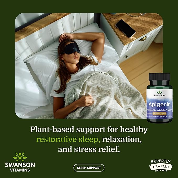 Swanson Apigenin Bioflavonoid Supplement for Adults Seeking Natural Sleep, Relaxation, and Stress Relief Support - 50 mg (90 Vegan Capsules)