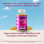 Vitamatic Folic Acid Gummies 1000 mcg (1 mg) – Essential Prenatal Vitamin B9 for Mom & Baby – 120 Vegan Gummies per Bottle – 2 Pack