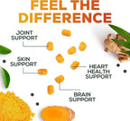 Turmeric Curcumin Supplement Gummies - 95% Curcuminoids with Turmeric & Ginger, Black Pepper for Best Absorption, Nature's Vegan Joint Support, Non-GMO, Gluten Free, Tasty Peach Flavor - 120 Gummies