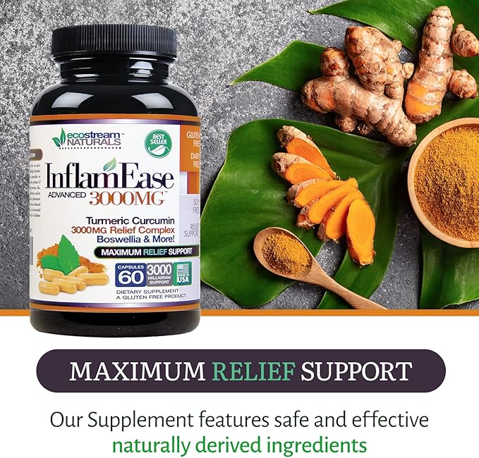 InflamEase, Day or Night Use - Gluten-Free, 60 Vegetarian Capsules (Packaging May Vary)