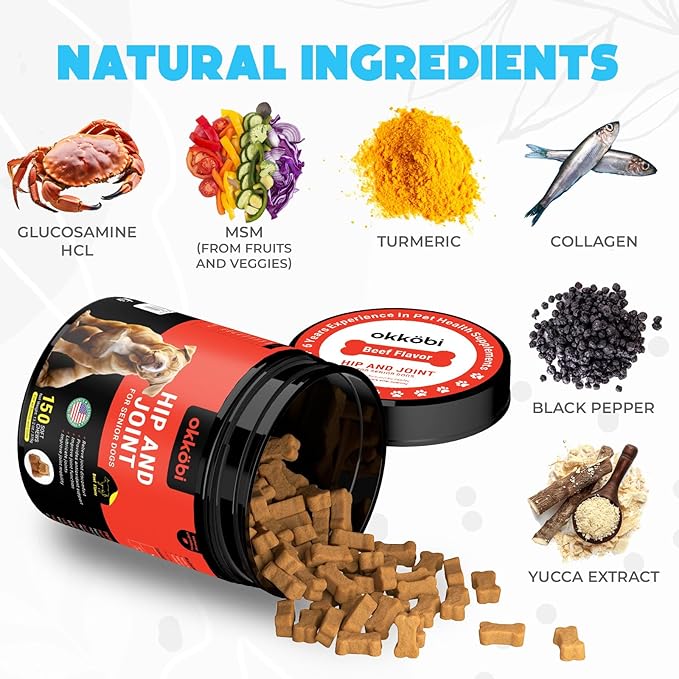 ZENO Glucosamine HCL & Hip and Joint Chews for Dogs - 150 pcs - Advanced Hip and Joint Support for Senior Dogs - with MSM & Green Lipped Mussel - Beef