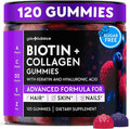 Biotin Gummies 10000mcg for Hair Growth Support - Sugar Free Multi Collagen with Keratin, Silica & Hyaluronic Acid - Pectin Based, Soft Chew Hair Skin and Nails Vitamins - 120 Count