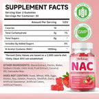 NAC Gummies for Adults & Kids 1000mg Per Serving, NAC Supplement N-Acetyl Cysteine for Immune, Glutathione & Antioxidant Support, Sugar-Free Vegan Strawberry Flavor, 60 Count
