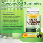 Oil of Oregano Gummies with Black Seed Oil + Vitamin D3, Oregano Oil Organic High Carvacrol, Immune & Digestive Support, Antioxidant Support, Peach & Mango Flavor, 60 Gummies