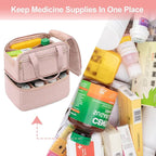 Damero Double Layers Pill Bottle Organizer Empty, Lockable Medicine Storage Bag Medication Travel Bag with 4 Customized Dividers for Prescription Bottles, Medical Supplements,Misty Rose