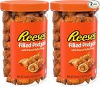 Reese's Filled Pretzels,Peanut Butter Pretzel Nuggets,Crunchy,Ready to Eat,Sweet and Salty Snack,18oz Jar,(Pack of 2)