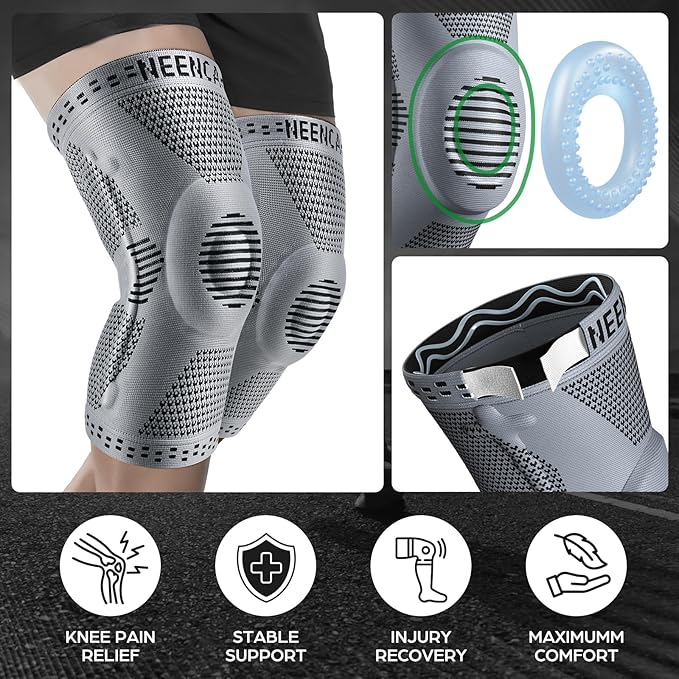 NEENCA Professional Knee Brace for Pain Relief, Medical Knee Support with Patella Pad & Side Stabilizers, Compression Knee Sleeve for Meniscus Tear, ACL, Joint Pain, Runner, Workout (Gray, Medium)