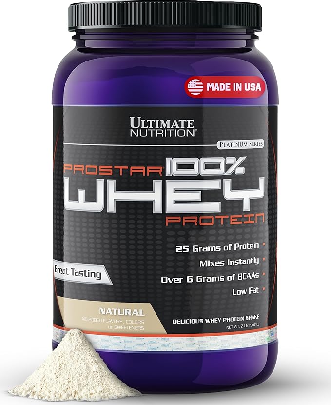 Ultimate Nutrition Prostar Whey Protein Powder Isolate, Natural - Low Carb, High Protein Powder Shake for Muscle Gain & Recovery - Low Sodium, Low-Fat & Keto Friendly - 2 lbs Tub
