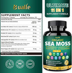 Bualle Irish Sea Moss Capsules – Organic Sea Moss, Black Seed Oil, Ashwagandha Supplements with Bladderwrack, Ginger & Burdock Root – Supports Daily Wellness, Skin & Energy – 150 Count (1 Pack)
