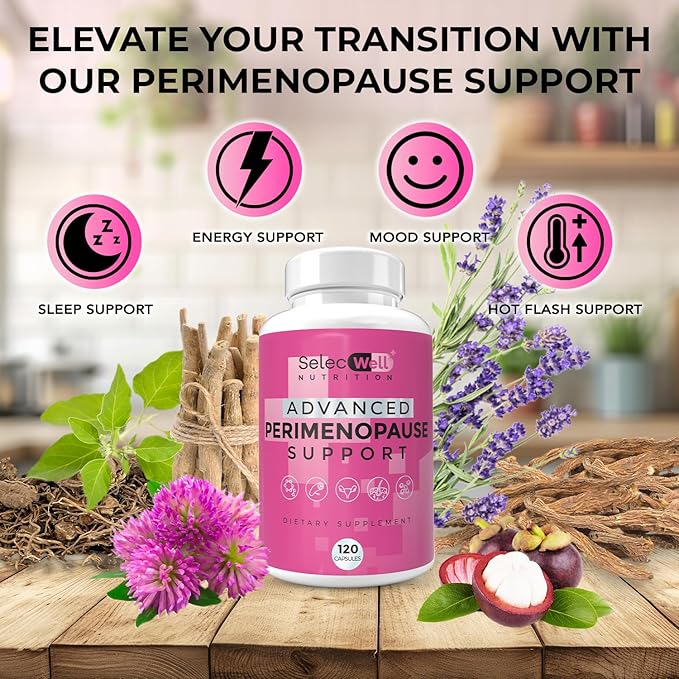 Perimenopause & Menopause Support Supplement for Women – Multi‑Symptom Relief with Black Cohosh & Red Clover Isoflavones | Ashwagandha Adaptogen & Herbal Blend | Hormone Balance Support | 120 Capsules