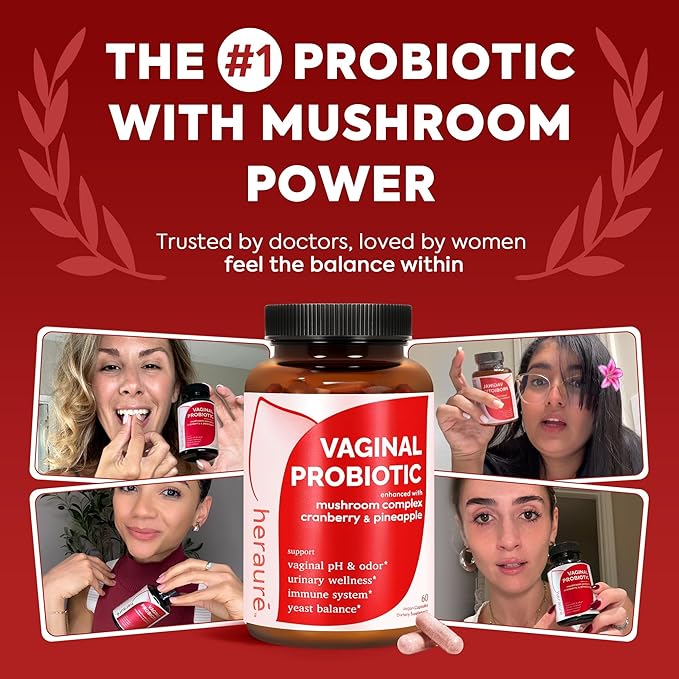 Vaginal Probiotics for Women - pH Balance, Healthy Vaginal Odor, Vaginal Flora, Yeast Balance, Immune Support - Prebiotics & Lactobacillus Probiotic, Mushroom, Cranberry, Pineapple, 60 CT