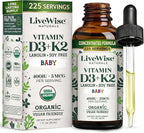 Live Wise Naturals Vitamin D3 K2 Drops for Babies - Concentrated Formulation, 225 Servings at 400 IU, 5 MCG (MK-7), Micro-Dose Dropper, Gentle Daily Supplementation, Early Development & Precise Dosing