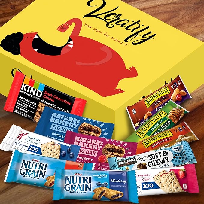 Veratify Healthy Mixed Snack Box (66 Count) Snacks Gift Basket Granola Bars Bulk Variety Grab and Go Men Women Adults Office Work Travel Employee Appreciation School College