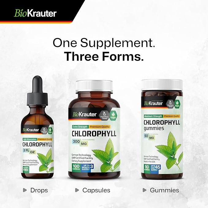 BIO KRAUTER® Chlorophyll Gummies for Body Odor & Detox Support - Vegan Chlorophyll Supplements for Women & Men - Natural internal Deodorant - 90 Detox Gummies, 45 Days of Supply, Apple Flavor, Non-GMO