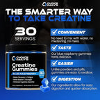 Creatine Gummies - 90 Vegan Friendly Chews - USA Made - Boosts Recovery - Builds Muscle - Enhanced Cognitive Benefits (Large, Blue Raspberry)