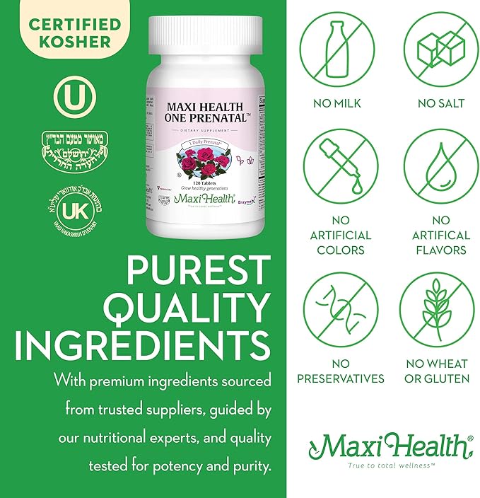 Maxi Health Prenatal Vitamins for Women – One Daily Prenatal Vitamins with Iron, Folate, Choline, Vitamin D3, and Essential Nutrients – High Absorption Supplement – 120 Day Supply