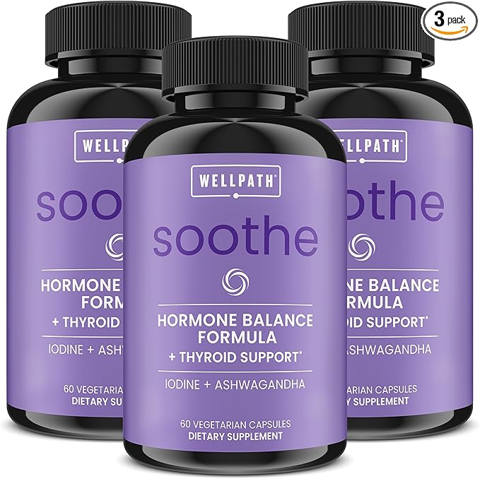 Soothe Hormone Balance for Women + Thyroid Support for Women (3-Pack) | Cortisol Manager, Mood Support, & Metabolism Booster | Adrenal Support | Rhodiola, Selenium, Iodine | Adaptogens, 180 ct