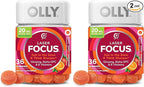 OLLY Laser Focus Gummy, Ginseng, Alpha GPC, B Vitamins, Berry Tangerine Flavor - 36 Count (Pack of 2)