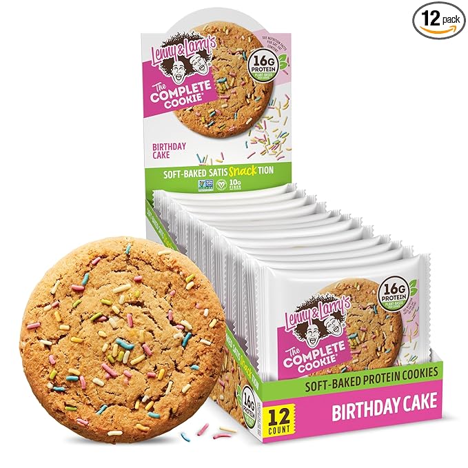 Lenny & Larry's Complete Protein Cookie, [Birthday Cake], Chewy Soft Baked, 16g Plant Protein, Vegan, Non-GMO, High Fiber, [4 Ounce] Cookie (Pack of 12)
