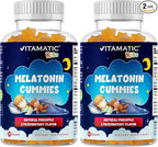 Vitamatic Sugar Free Kids Melatonin 1mg, 90 Gummies, Pineapple & passionfruit Flavored Gummies, 90 Days Supply (Pack of 2)