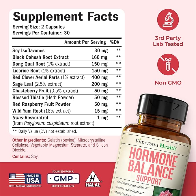 Hormone Harmony for Women with Black Cohosh, Dong Quai & Red Clover – Natural Hormone Balance for Women of All Ages – Supports PMS, Menopause & Mood – Women’s Hormone Balance Supplement – 60 Capsules