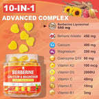 LILICARE Berberine Gummies Sugar Free, Extra Absorption with Liposomal Berberine & Berberine HCI, Calcium, Magnesium, AMPK Activitor for Sugar & Level, Energy, Metabolism,Vegan, Pack of 1