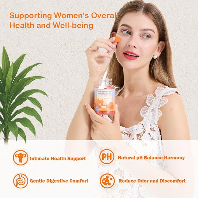 DEWANG Feminine Balance Gummies – Daily pH Balance & Vaginal Health Support, Probiotics for Womens Odor & Confidence Pineapple Flavor Vegan & Sugar-Free (Orange)