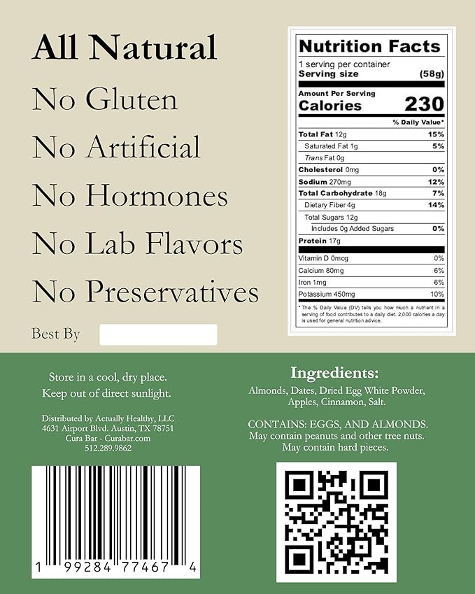 CuraBar Protein Bars – 17g Protein, Low Carb, Gluten Free, Dairy Free, Healthy Snack, Seed Oil Free, No Artificial Ingredients, 12 Count, Apple Cinnamon