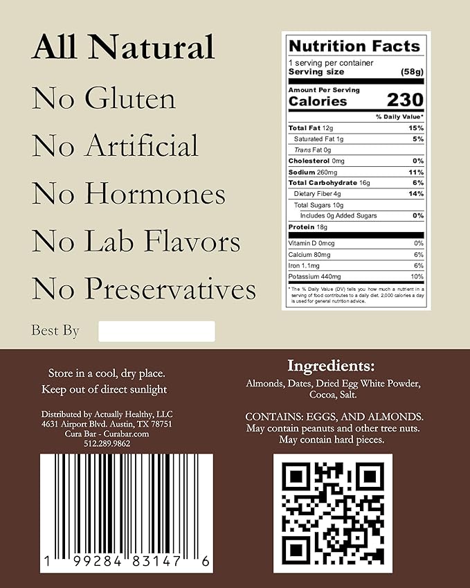 CuraBar Protein Bars – 17g Protein, Low Carb, Gluten Free, Dairy Free, Healthy Snack, Seed Oil Free, No Artificial Ingredients, 12 Count, Chocolate Sea Salt