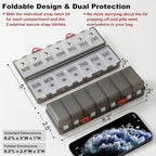 Foldable Pill Organizer 2 Times a Day w/Etched Labels -Dual Protection & Portable Weekly AM PM Pill Box, 7 Day Medicine Container, Large Travel Pill Case for Daily Supplement Vitamin -Clear Black