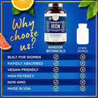 Iron and Folic Acid Supplements for Women - 35mg Gentle Iron Vitamin, Folic Acid 400mcg - Anemia, Period, Pregnancy Support Supplement, Ferrous Sulfate Pills - 120 Vegan Non-Constipating Tablets