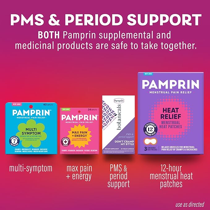 Pamprin Heat Relief Menstrual Patches for Portable Menstrual Pain Relief of Cramps and backaches, 3 Count