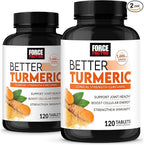 Better Turmeric 2-Pack Joint Support Supplement Featuring HydroCurc Turmeric Curcumin with Black Pepper, Clinical Strength Joint Support, Force Factor, 240 Tablets, White Packaging