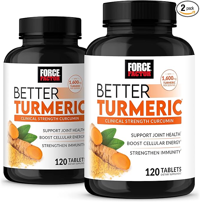 Better Turmeric 2-Pack Joint Support Supplement Featuring HydroCurc Turmeric Curcumin with Black Pepper, Clinical Strength Joint Support, Force Factor, 240 Tablets, White Packaging