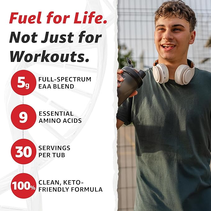 10X Health Amino Acids - 30 Servings of EAA & BCAA Powder, Pre Workout BCAA with Essential Amino Acids Supplement - BCAAs & EAAs for Longevity, Muscle Support, Strength, Energy - Fruit Punch