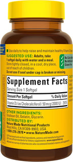 Nature Made Vitamin D3 2000 IU (50 mcg), Vitamin D Supplement for Bone, Teeth, Muscle and Immune Health Support, 90 Softgels, 90 Day Supply