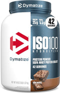 Dymatize ISO100 Whey Protein Powder Isolate, Fudge Brownie, 25g of Protein, 3 Pound, 5.5g BCAAs, Less Than 120 Cal., Gluten Free, 1g Fat, 1g Sugar, 2g Carb (42 Servings)