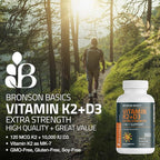 Bronson Vitamin K2 (MK7) with D3 Supplement Extra Strength 2 in 1 Support, 10,000 IU Vitamin D3 & 120 mcg K2 MK-7, 360 Tablets