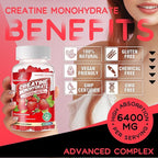 Creatine Monohydrate Gummies Complex for Men & Women -Advanced Formula W/L-Taurine + Vitamin B12, Sugar Free Chewable Supplement,90 Strawberry Gummies