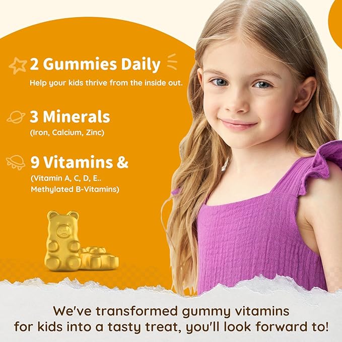 Iron Supplement Gummies for Kids - with Calcium, Zinc, Kids Multivitamin with Iron Gummies - Immune Support, Blood Builder & Energy Support for Iron Deficiency, Anemia, Pineapple Flavor, 60 Gummies
